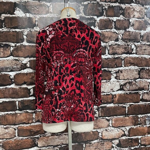 Chico's Top Shirt Round Neck Red Black Animal Print Medium 8 - Picture 5 of 12
